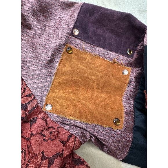 VTG Sandy Starkman Womans Blazer Patchwork Boho Wear Art M Velvet Lace Eclectic - Picture 4 of 10
